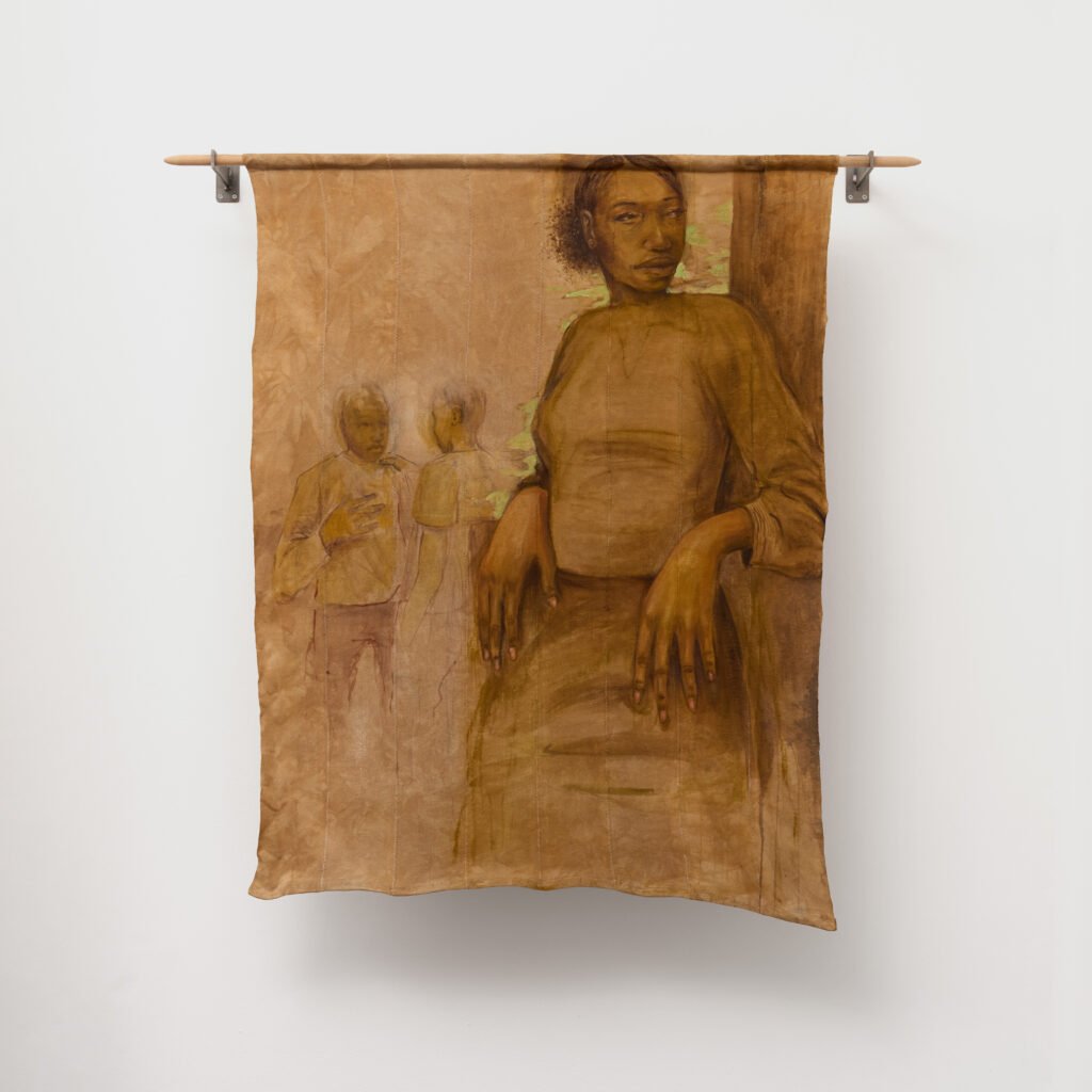 Safe space, 2026
Acrylic and fabric dye on kente cloth
119 x 93 cm
46 ¾ x 36 ½ in